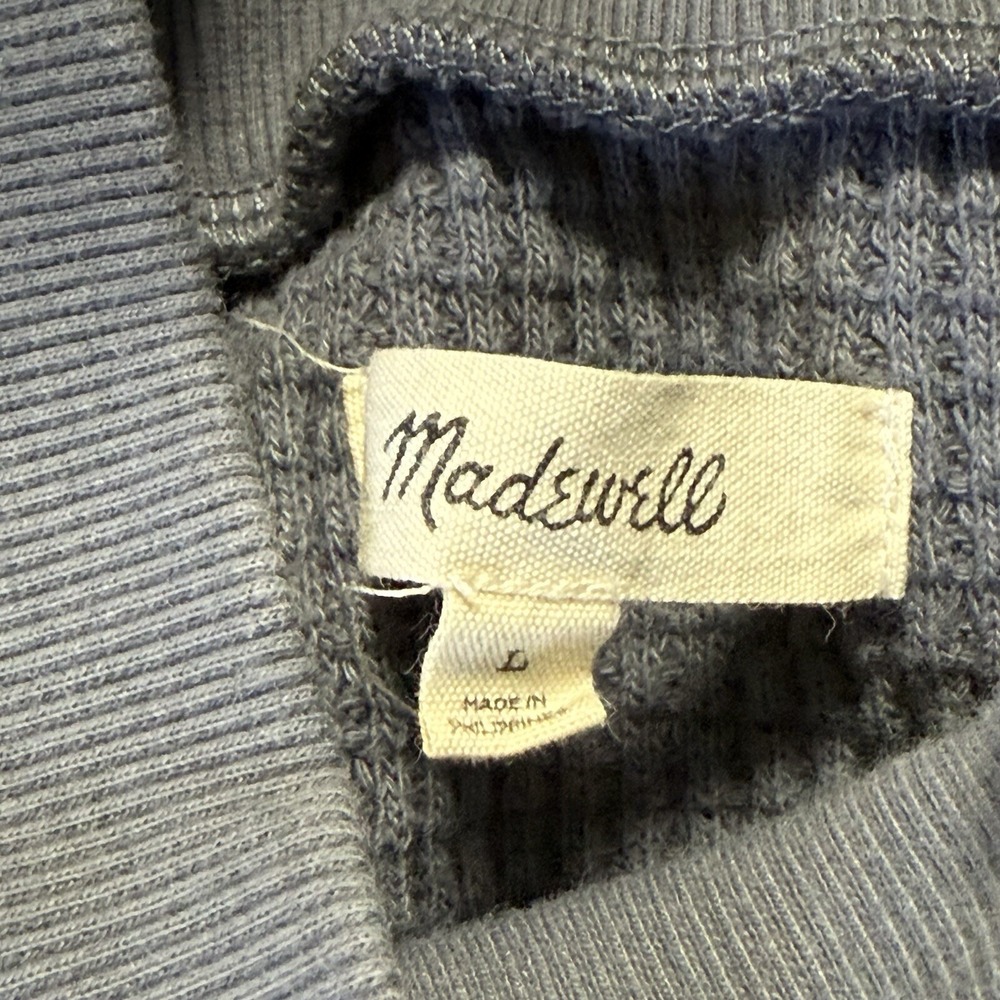 Madewell Waffle Knit Mockneck Sweatshirt Womens Large Sunfaded Indigo Blue - Picture 5 of 9